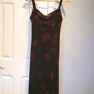 Beautiful black velvet dress with wine colored ros